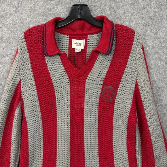 BDG Urban Outfitters Red Grey Striped Open Knit Polo Sweater Womens XS New - Picture 6 of 11